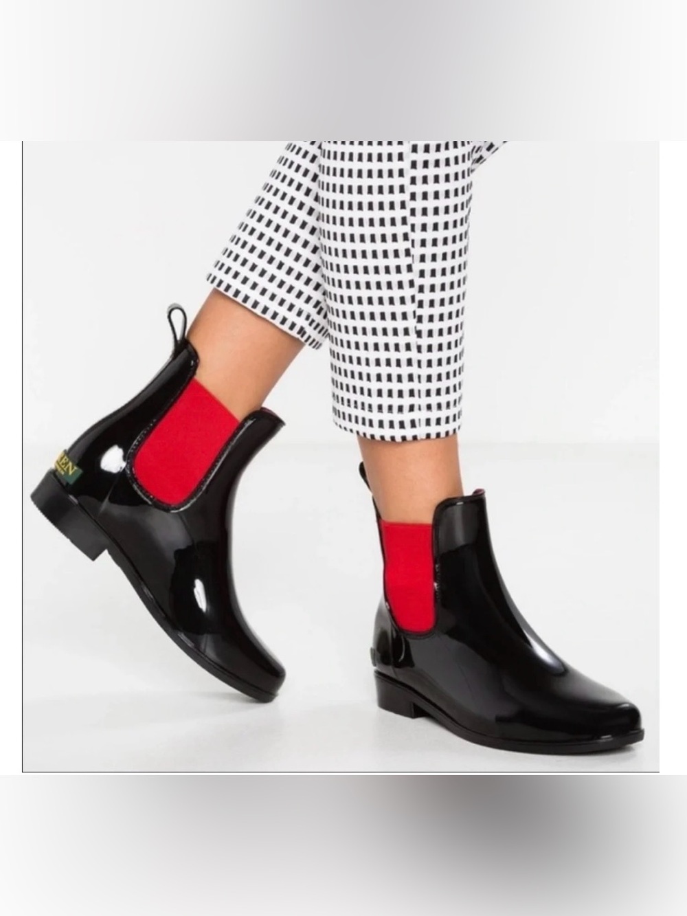 Lauren Ralph Lauren Tally Rubber Boots  Black Red Chelsea size 6